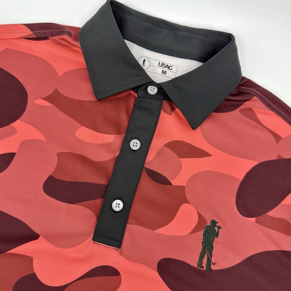 USAG U Suck At Golf Polo Shirt Men Medium Red Black Camo Performance Golf
